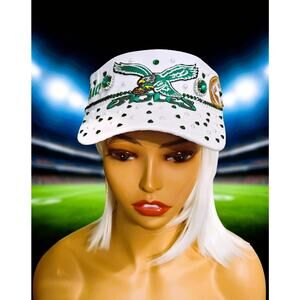 Visor Hat "Philadelphia Eagles" Custom Made White & Green Visor Cap